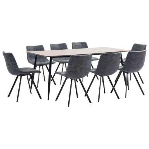 vidaXL 9 Piece Dining Set Black Faux Leather