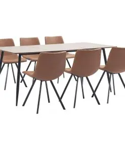 vidaXL 7 Piece Dining Set Medium Brown Faux Leather