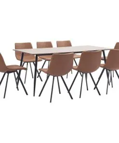 vidaXL 9 Piece Dining Set Medium Brown Faux Leather
