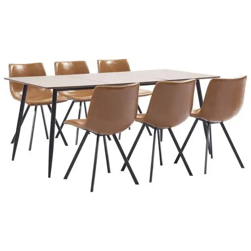 vidaXL 7 Piece Dining Set Cognac Faux Leather