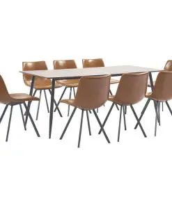 vidaXL 9 Piece Dining Set Cognac Faux Leather