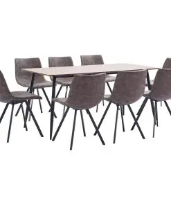 vidaXL 9 Piece Dining Set Brown Faux Leather
