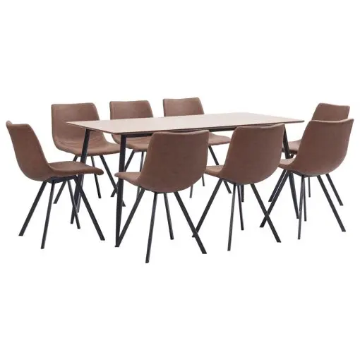 vidaXL 9 Piece Dining Set Medium Brown Faux Leather