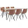 vidaXL 7 Piece Dining Set Cognac Faux Leather