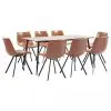 vidaXL 9 Piece Dining Set Cognac Faux Leather