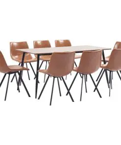 vidaXL 9 Piece Dining Set Cognac Faux Leather