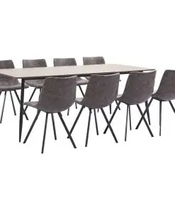 vidaXL 9 Piece Dining Set Brown Faux Leather