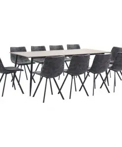 vidaXL 11 Piece Dining Set Black Faux Leather