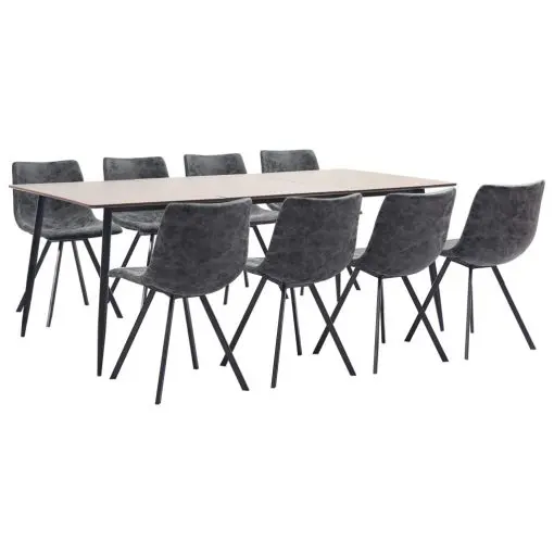 vidaXL 9 Piece Dining Set Black Faux Leather