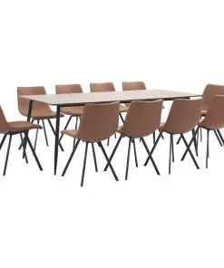 vidaXL 11 Piece Dining Set Medium Brown Faux Leather