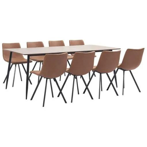 vidaXL 9 Piece Dining Set Medium Brown Faux Leather