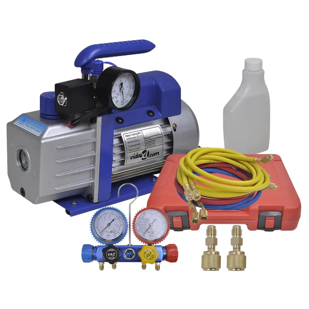 vidaXL Single Stage Vacuum Pump with 4-Way Manifold Gauge Set