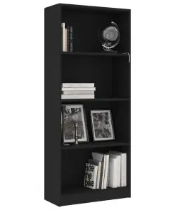 vidaXL 4-Tier Book Cabinet Black 60x24x142 cm Chipboard