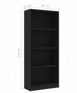 vidaXL 4-Tier Book Cabinet Black 60x24x142 cm Chipboard
