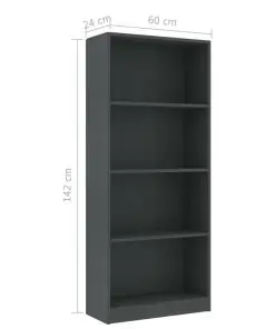 vidaXL 4-Tier Book Cabinet Grey 60x24x142 cm Chipboard