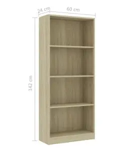 vidaXL 4-Tier Book Cabinet Sonoma Oak 60x24x142 cm Chipboard