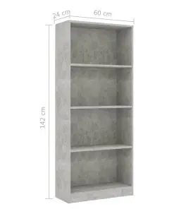 vidaXL 4-Tier Book Cabinet Concrete Grey 60x24x142 cm Chipboard