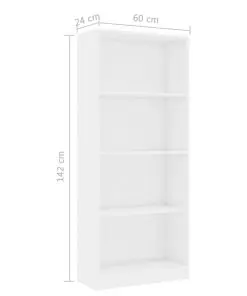 vidaXL 4-Tier Book Cabinet High Gloss White 60x24x142 cm Chipboard