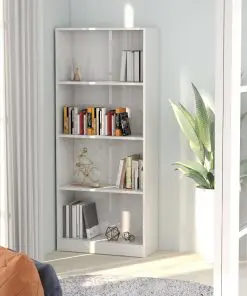 vidaXL 4-Tier Book Cabinet High Gloss White 60x24x142 cm Chipboard