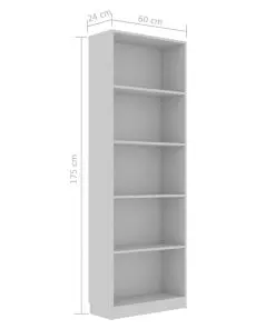 vidaXL 5-Tier Book Cabinet Grey 60x24x175 cm Chipboard