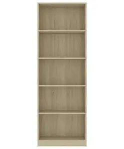 vidaXL 5-Tier Book Cabinet Sonoma Oak 60x24x175 cm Chipboard