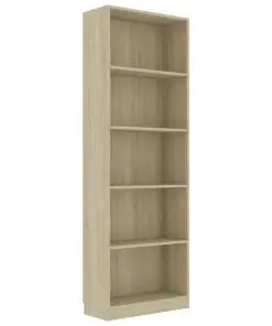vidaXL 5-Tier Book Cabinet Sonoma Oak 60x24x175 cm Chipboard