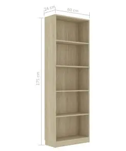 vidaXL 5-Tier Book Cabinet Sonoma Oak 60x24x175 cm Chipboard