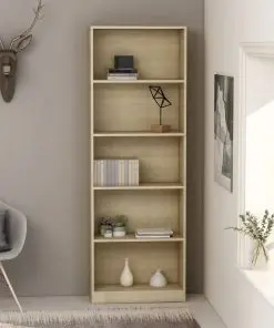 vidaXL 5-Tier Book Cabinet Sonoma Oak 60x24x175 cm Chipboard