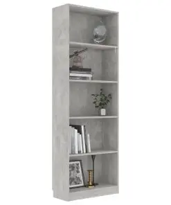 vidaXL 5-Tier Book Cabinet Concrete Grey 60x24x175 cm Chipboard