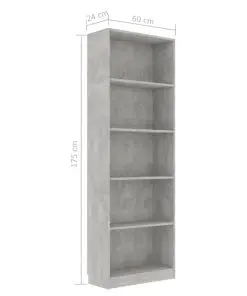 vidaXL 5-Tier Book Cabinet Concrete Grey 60x24x175 cm Chipboard