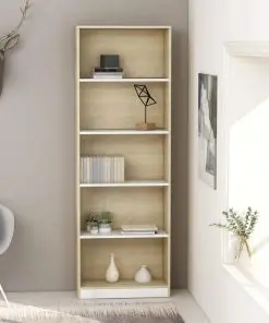 vidaXL 5-Tier Book Cabinet White and Sonoma Oak 60x24x175 cm Chipboard