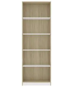 vidaXL 5-Tier Book Cabinet White and Sonoma Oak 60x24x175 cm Chipboard
