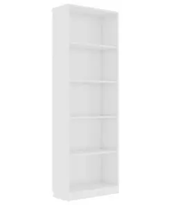 vidaXL 5-Tier Book Cabinet High Gloss White 60x24x175 cm Chipboard