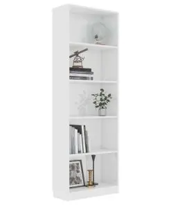 vidaXL 5-Tier Book Cabinet High Gloss White 60x24x175 cm Chipboard