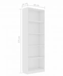 vidaXL 5-Tier Book Cabinet High Gloss White 60x24x175 cm Chipboard