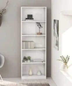 vidaXL 5-Tier Book Cabinet High Gloss White 60x24x175 cm Chipboard