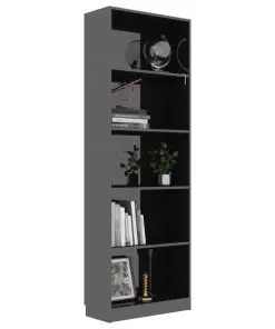 vidaXL 5-Tier Book Cabinet High Gloss Black 60x24x175 cm Chipboard