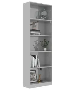 vidaXL 5-Tier Book Cabinet High Gloss Grey 60x24x175 cm Chipboard