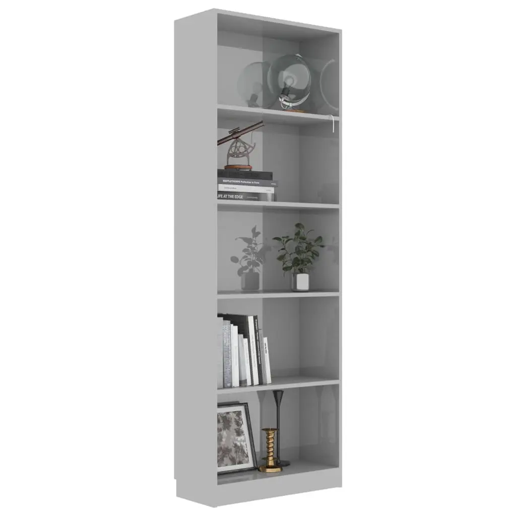 vidaXL 5-Tier Book Cabinet High Gloss Grey 60x24x175 cm Chipboard