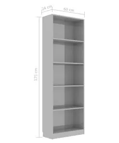 vidaXL 5-Tier Book Cabinet High Gloss Grey 60x24x175 cm Chipboard