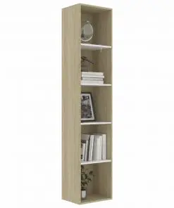 vidaXL Book Cabinet White and Sonoma Oak 40x30x189 cm Chipboard