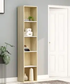 vidaXL Book Cabinet White and Sonoma Oak 40x30x189 cm Chipboard