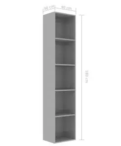 vidaXL Book Cabinet High Gloss Grey 40x30x189 cm Chipboard