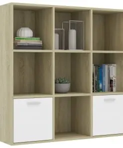 vidaXL Book Cabinet White and Sonoma Oak 98x30x98 cm Chipboard