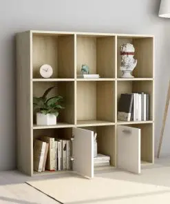 vidaXL Book Cabinet White and Sonoma Oak 98x30x98 cm Chipboard