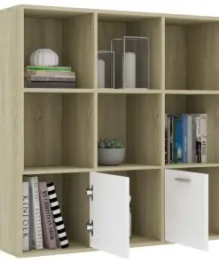 vidaXL Book Cabinet White and Sonoma Oak 98x30x98 cm Chipboard