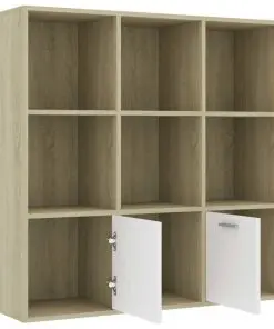 vidaXL Book Cabinet White and Sonoma Oak 98x30x98 cm Chipboard
