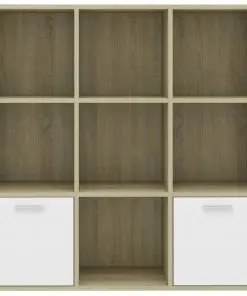 vidaXL Book Cabinet White and Sonoma Oak 98x30x98 cm Chipboard