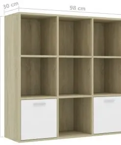 vidaXL Book Cabinet White and Sonoma Oak 98x30x98 cm Chipboard