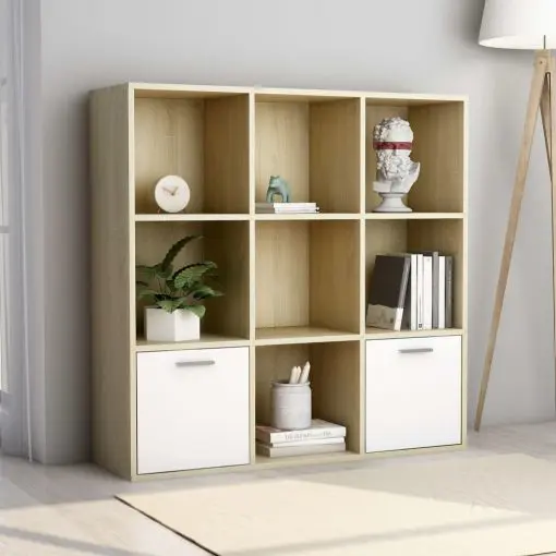 vidaXL Book Cabinet White and Sonoma Oak 98x30x98 cm Chipboard